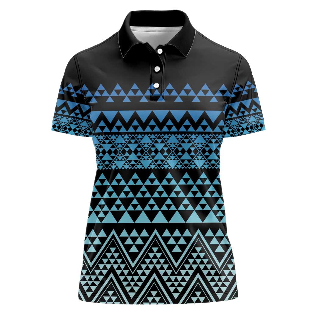 Maori Niho Taniwha Te Wheiao Women Polo Shirt Moana Blue - Polynesian Pride