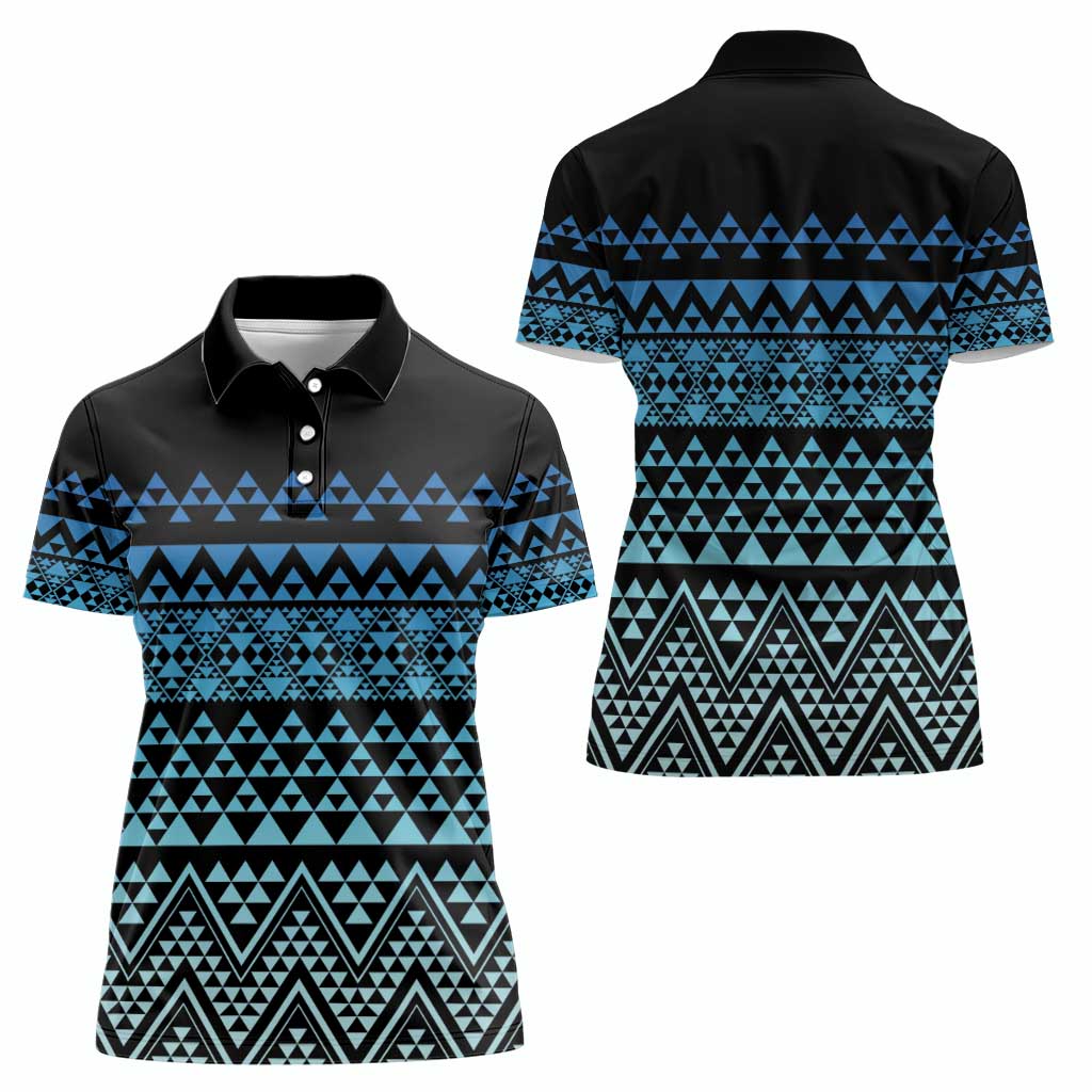 Maori Niho Taniwha Te Wheiao Women Polo Shirt Moana Blue - Polynesian Pride