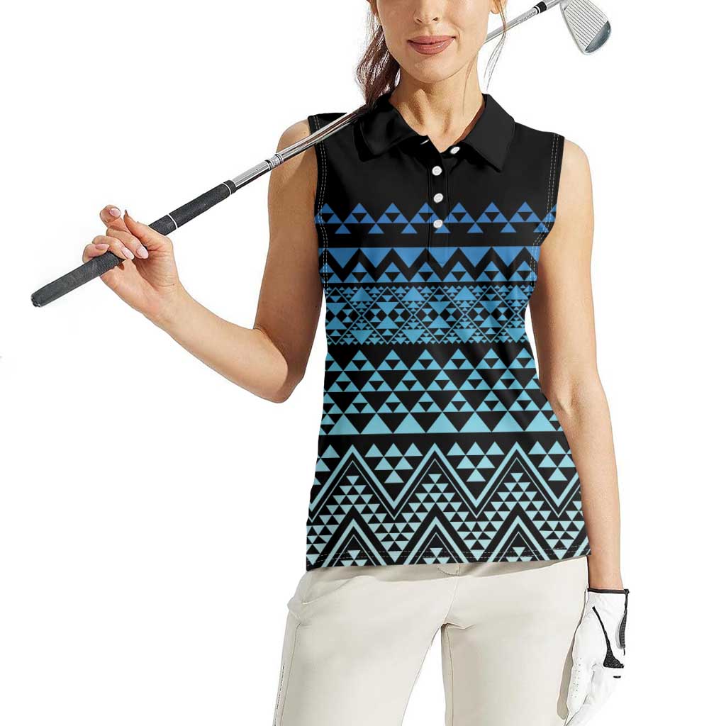 Maori Niho Taniwha Te Wheiao Women Sleeveless Polo Shirt Moana Blue - Polynesian Pride