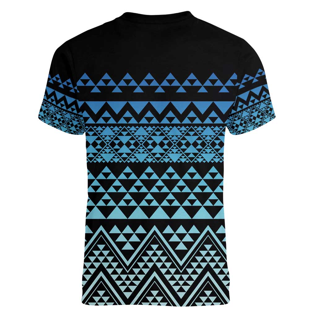 Maori Niho Taniwha Te Wheiao Women V-Neck T-Shirt Moana Blue LT7 - Polynesian Pride