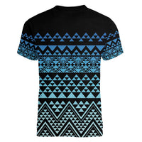 Maori Niho Taniwha Te Wheiao Women V-Neck T-Shirt Moana Blue LT7 - Polynesian Pride