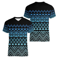 Maori Niho Taniwha Te Wheiao Women V-Neck T-Shirt Moana Blue LT7 - Polynesian Pride