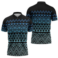 Maori Niho Taniwha Te Wheiao Zipper Polo Shirt Moana Blue - Polynesian Pride