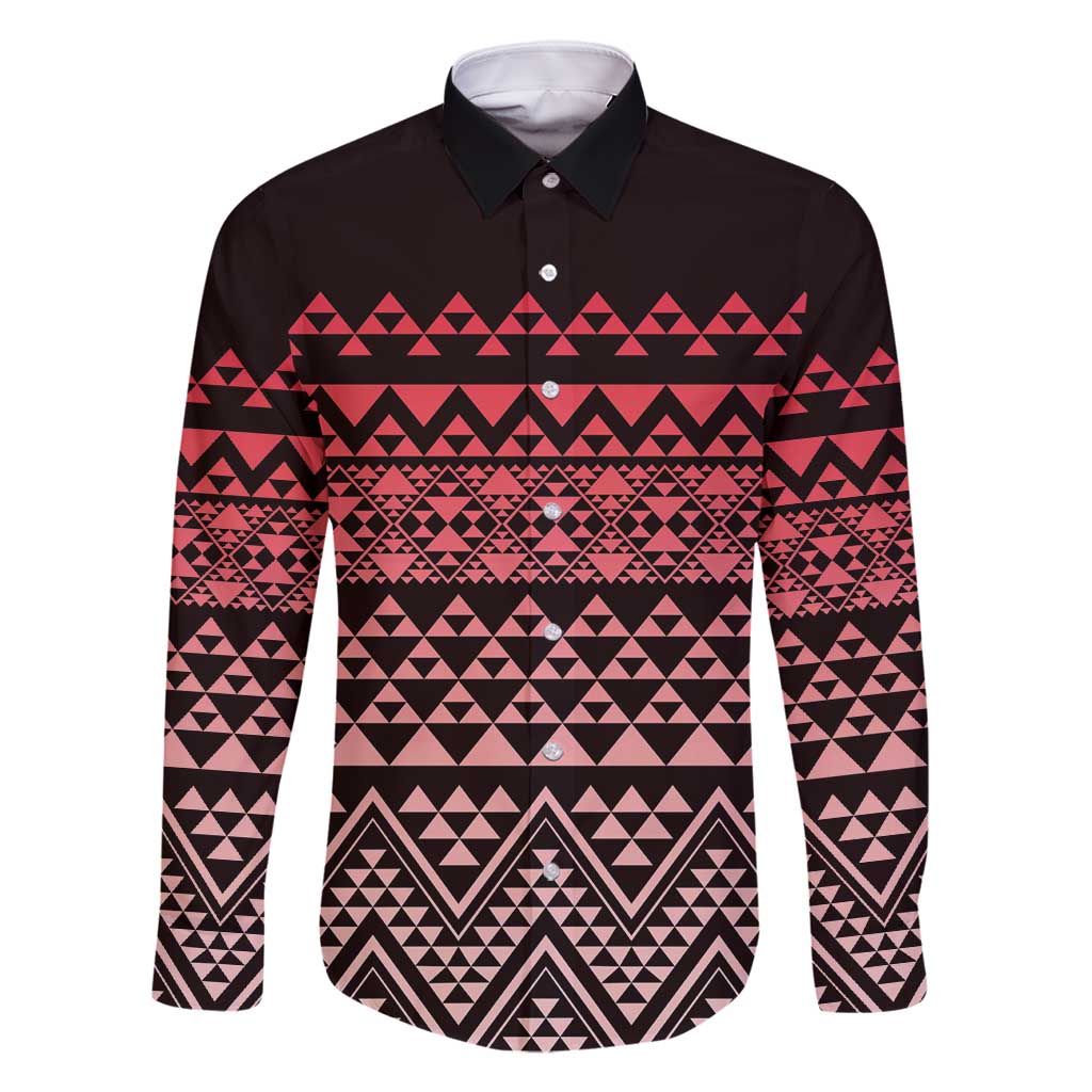 Maori Niho Taniwha Te Wheiao Family Matching Long Sleeve Bodycon Dress and Hawaiian Shirt Terracotta - Polynesian Pride