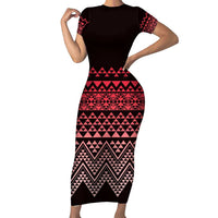 Maori Niho Taniwha Te Wheiao Family Matching Short Sleeve Bodycon Dress and Hawaiian Shirt Terracotta - Polynesian Pride