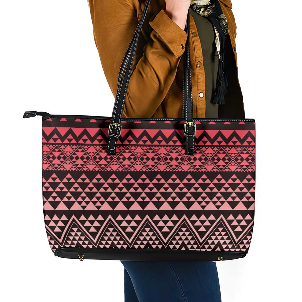 Maori Niho Taniwha Te Wheiao Leather Tote Bag Terracotta LT7 - Polynesian Pride