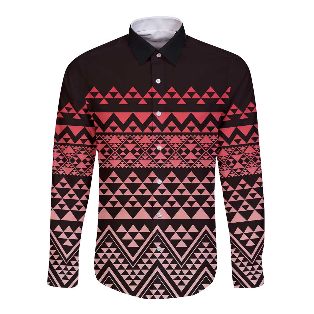 Maori Niho Taniwha Te Wheiao Long Sleeve Button Shirt Terracotta LT7 Unisex Terracotta - Polynesian Pride