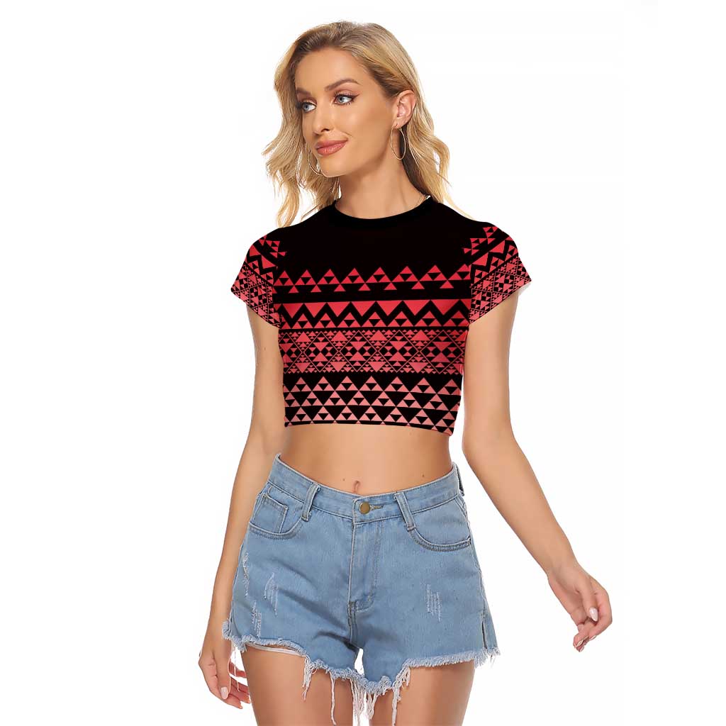Maori Niho Taniwha Te Wheiao Raglan Cropped T Shirt Terracotta LT7 Female Terracotta - Polynesian Pride