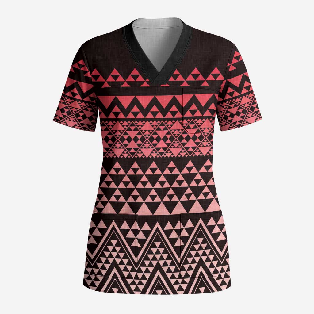 Maori Niho Taniwha Te Wheiao Scrub Top Terracotta LT7 Adult Terracotta - Polynesian Pride