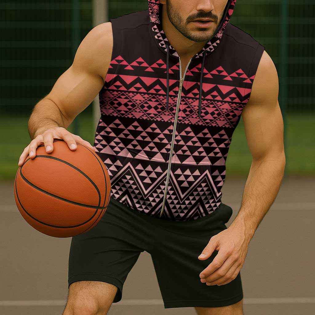 Maori Niho Taniwha Te Wheiao Sleeveless Zip Hoodie Terracotta - Polynesian Pride