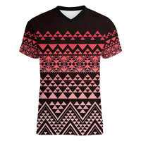 Maori Niho Taniwha Te Wheiao Women V-Neck T-Shirt Terracotta LT7 Female Terracotta - Polynesian Pride