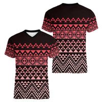 Maori Niho Taniwha Te Wheiao Women V-Neck T-Shirt Terracotta LT7 - Polynesian Pride
