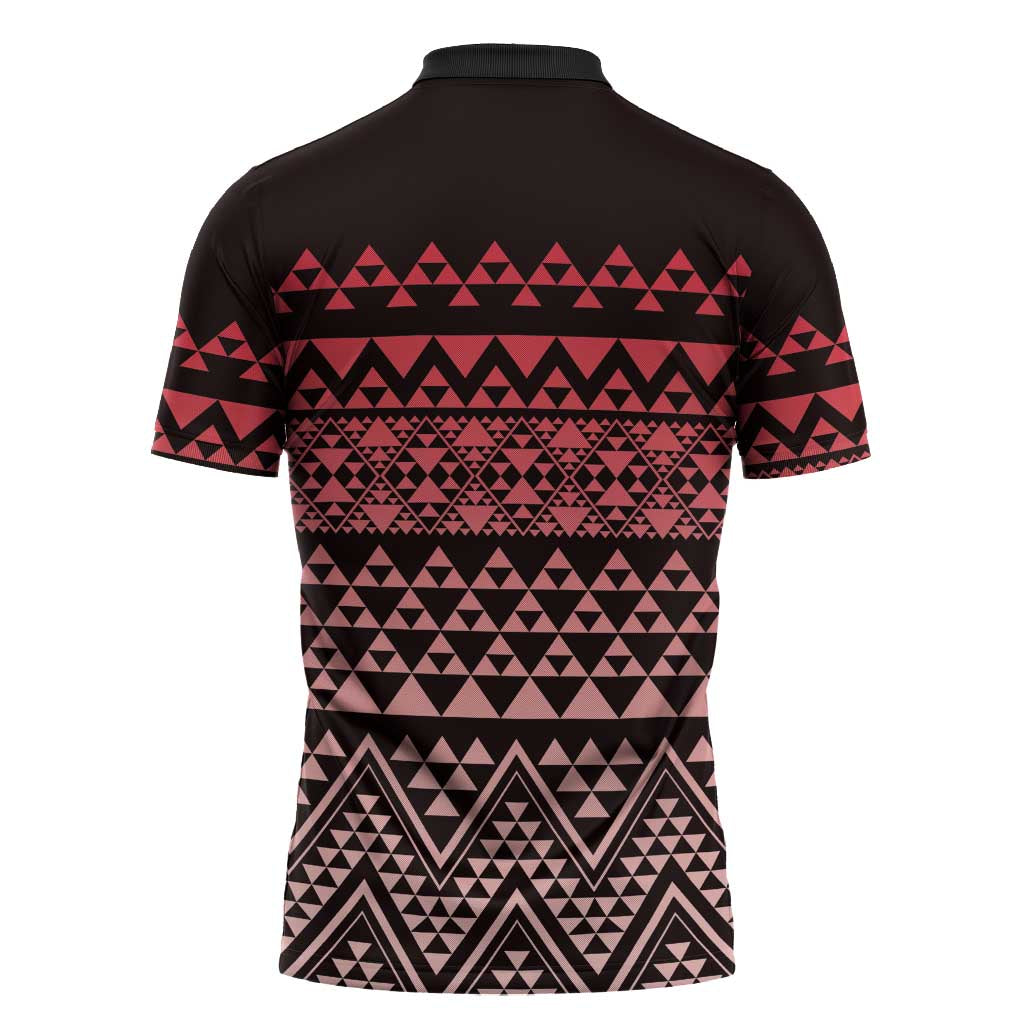 Maori Niho Taniwha Te Wheiao Zipper Polo Shirt Terracotta - Polynesian Pride