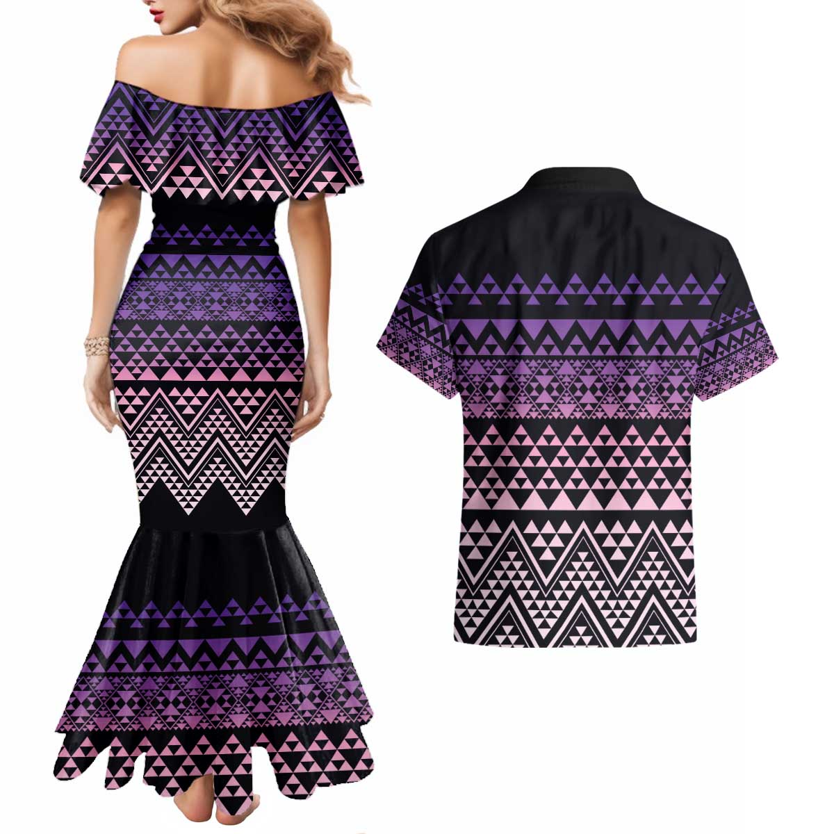 Maori Niho Taniwha Te Wheiao Couples Matching Mermaid Dress and Hawaiian Shirt Waiporoporo - Polynesian Pride