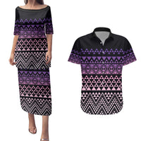 Maori Niho Taniwha Te Wheiao Couples Matching Puletasi and Hawaiian Shirt Waiporoporo LT7 Purple - Polynesian Pride