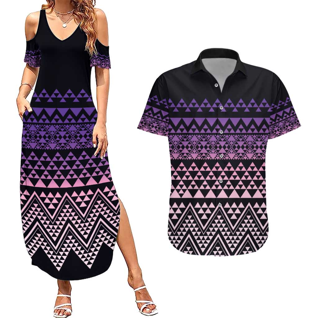 Maori Niho Taniwha Te Wheiao Couples Matching Summer Maxi Dress and Hawaiian Shirt Waiporoporo - Polynesian Pride
