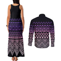 Maori Niho Taniwha Te Wheiao Couples Matching Tank Maxi Dress and Long Sleeve Button Shirt Waiporoporo - Polynesian Pride