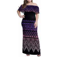 Maori Niho Taniwha Te Wheiao Family Matching Off Shoulder Maxi Dress and Hawaiian Shirt Waiporoporo - Polynesian Pride