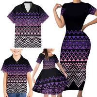 Maori Niho Taniwha Te Wheiao Family Matching Short Sleeve Bodycon Dress and Hawaiian Shirt Waiporoporo - Polynesian Pride