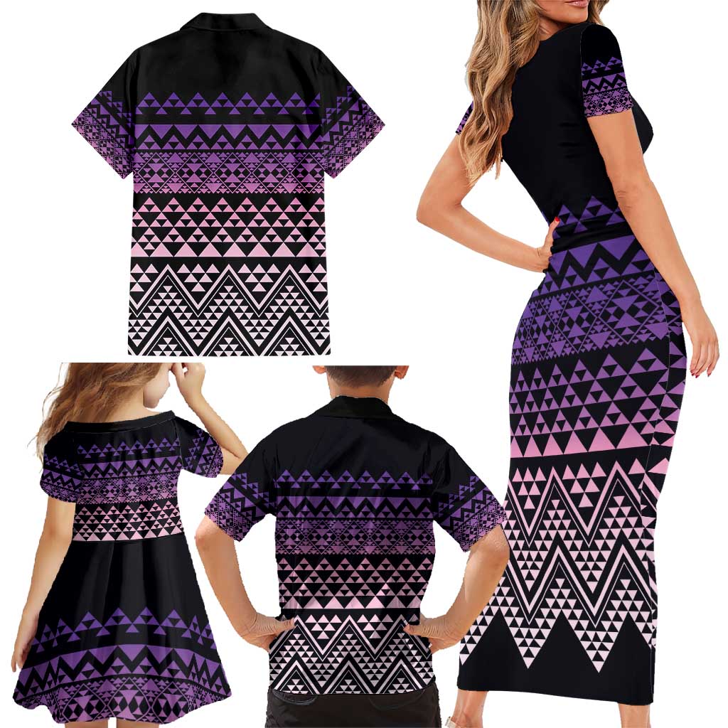 Maori Niho Taniwha Te Wheiao Family Matching Short Sleeve Bodycon Dress and Hawaiian Shirt Waiporoporo - Polynesian Pride