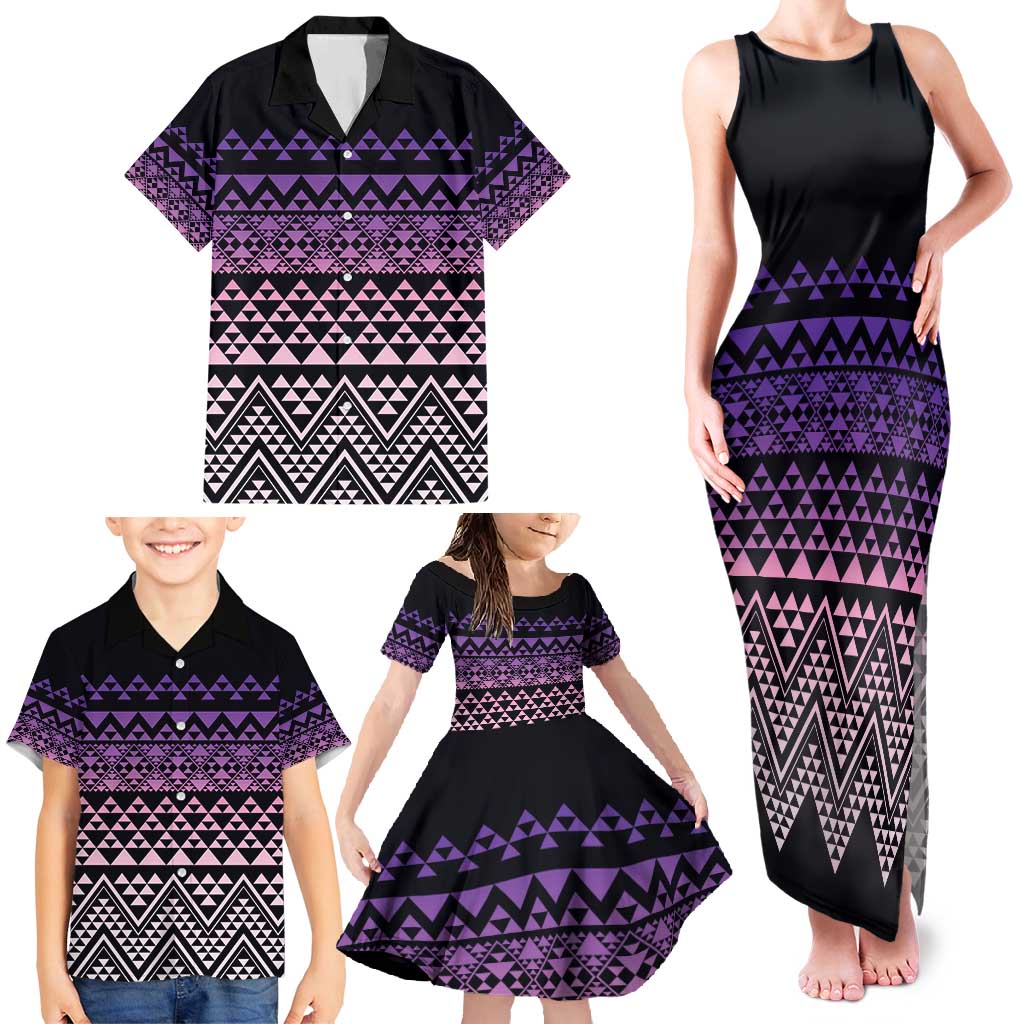 Maori Niho Taniwha Te Wheiao Family Matching Tank Maxi Dress and Hawaiian Shirt Waiporoporo - Polynesian Pride