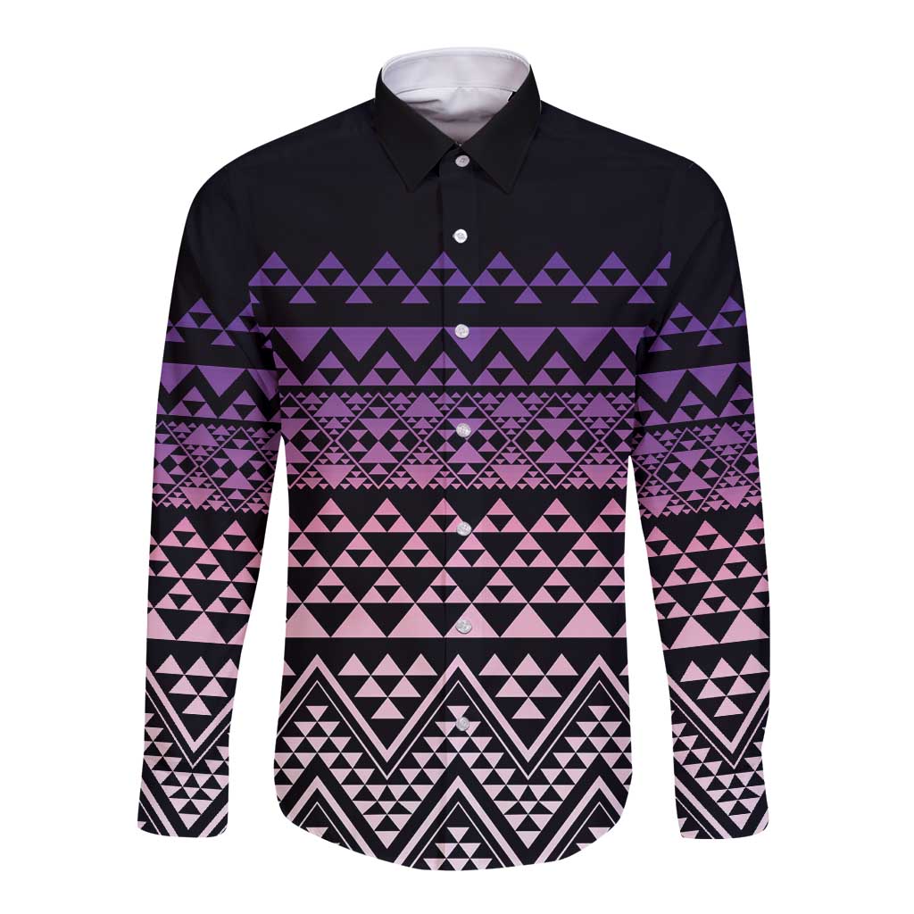 Maori Niho Taniwha Te Wheiao Long Sleeve Button Shirt Waiporoporo LT7 Unisex Purple - Polynesian Pride