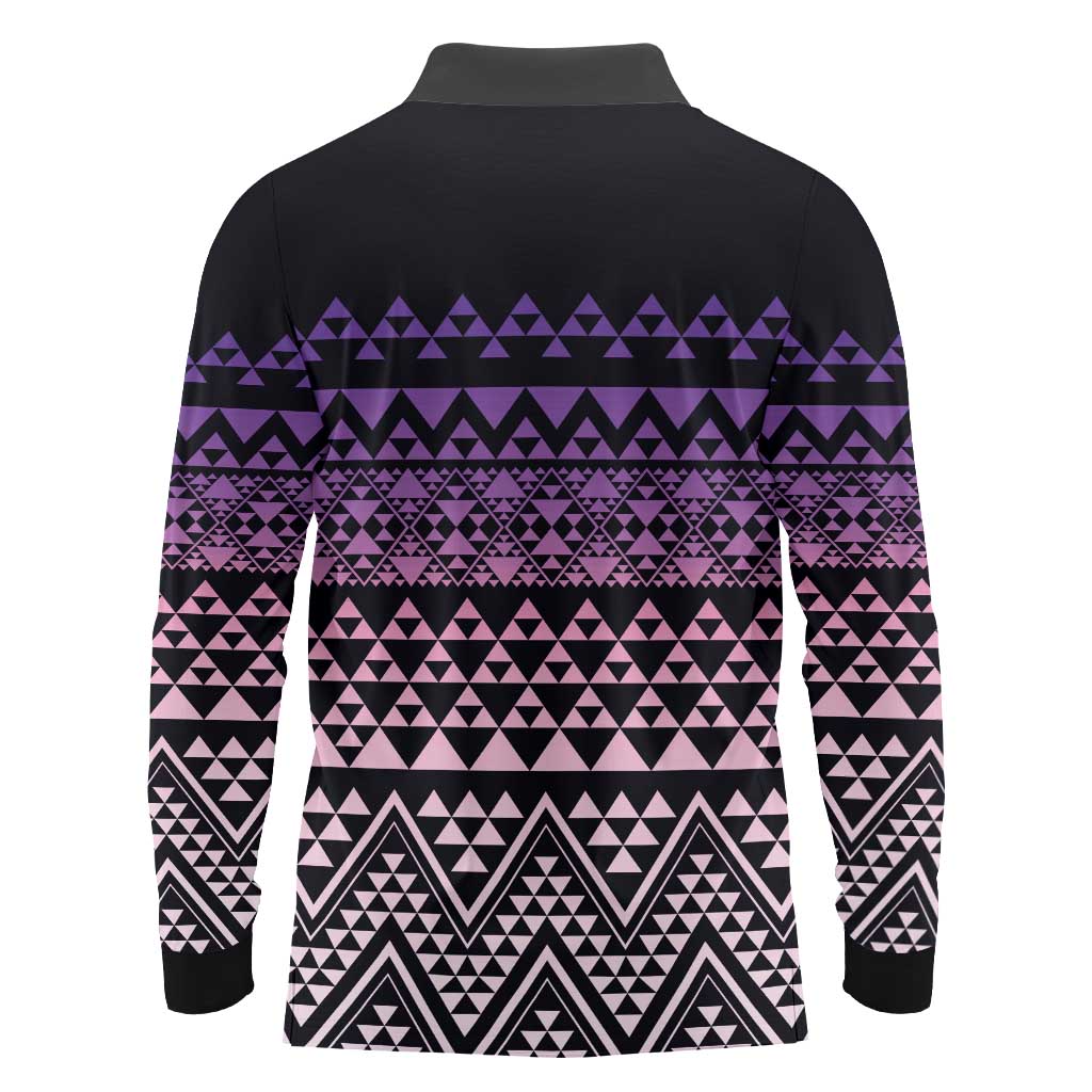 Maori Niho Taniwha Te Wheiao Long Sleeve Polo Shirt Waiporoporo - Polynesian Pride