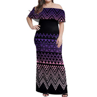 Maori Niho Taniwha Te Wheiao Off Shoulder Maxi Dress Waiporoporo - Polynesian Pride