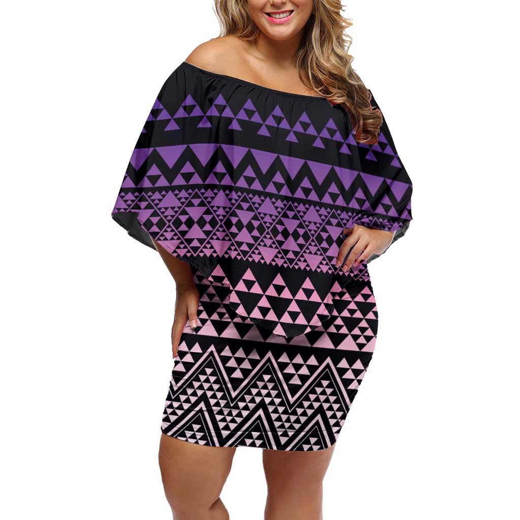 Maori Niho Taniwha Te Wheiao Off Shoulder Short Dress Waiporoporo - Polynesian Pride