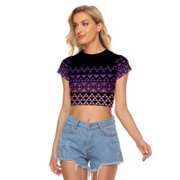 Maori Niho Taniwha Te Wheiao Raglan Cropped T Shirt Waiporoporo LT7 Female Purple - Polynesian Pride