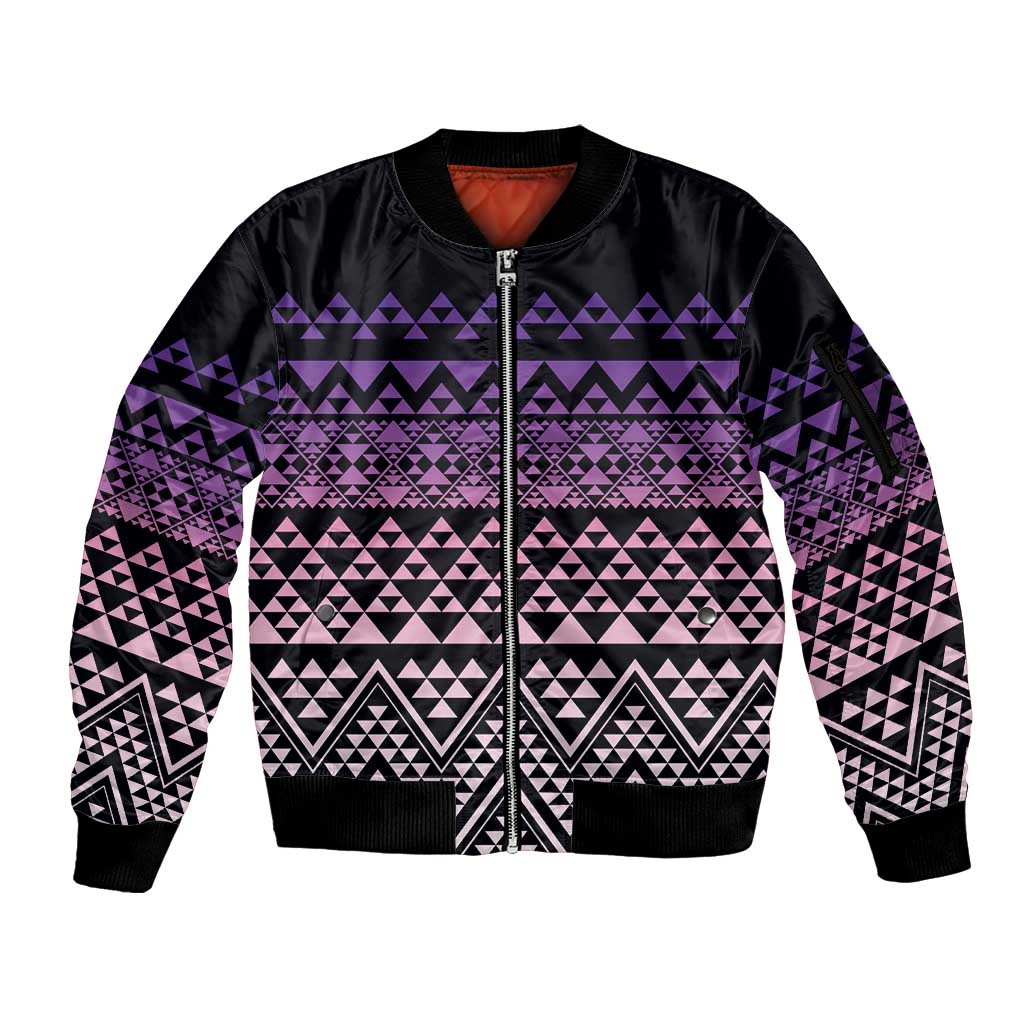 Maori Niho Taniwha Te Wheiao Sleeve Zip Bomber Jacket Waiporoporo - Polynesian Pride