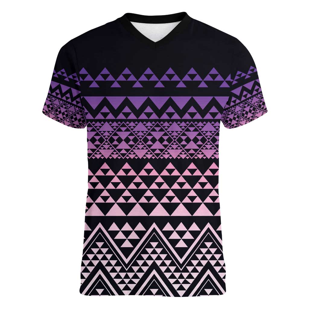 Maori Niho Taniwha Te Wheiao Women V-Neck T-Shirt Waiporoporo LT7 Female Purple - Polynesian Pride