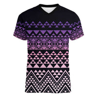 Maori Niho Taniwha Te Wheiao Women V-Neck T-Shirt Waiporoporo LT7 Female Purple - Polynesian Pride