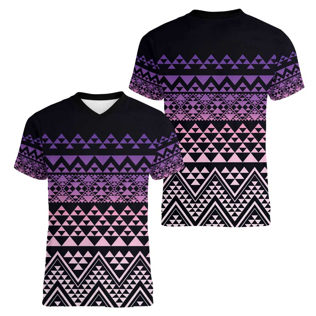 Maori Niho Taniwha Te Wheiao Women V-Neck T-Shirt Waiporoporo LT7 - Polynesian Pride
