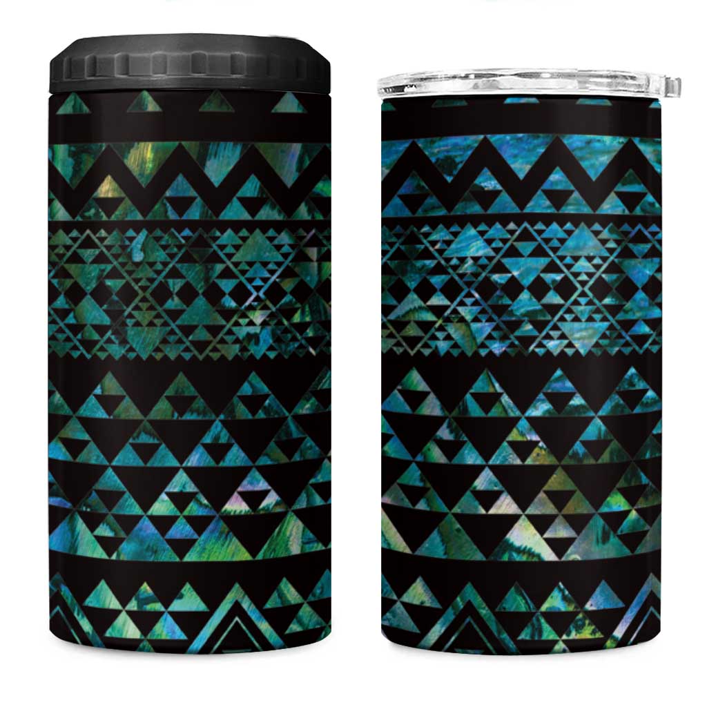 Maori Niho Taniwha Te Wheiao 4 in 1 Can Cooler Tumbler Paua Shell - Polynesian Pride