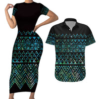Maori Niho Taniwha Te Wheiao Couples Matching Short Sleeve Bodycon Dress and Hawaiian Shirt Paua Shell - Polynesian Pride