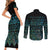 Maori Niho Taniwha Te Wheiao Couples Matching Short Sleeve Bodycon Dress and Long Sleeve Button Shirt Paua Shell - Polynesian Pride