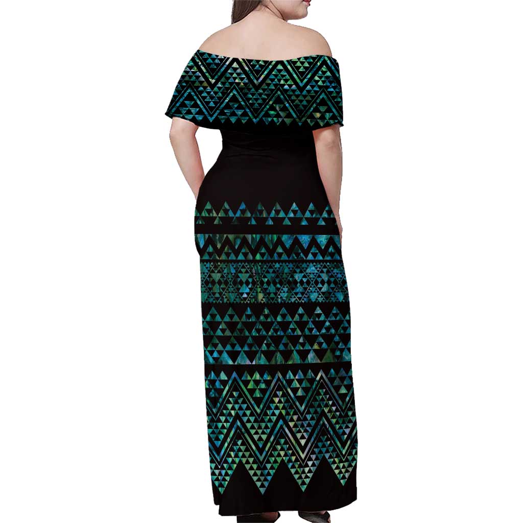 Maori Niho Taniwha Te Wheiao Family Matching Off Shoulder Maxi Dress and Hawaiian Shirt Paua Shell - Polynesian Pride