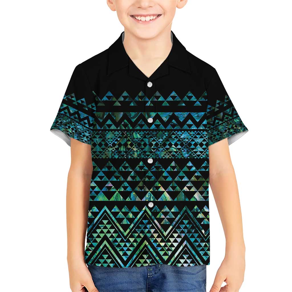 Maori Niho Taniwha Te Wheiao Family Matching Short Sleeve Bodycon Dress and Hawaiian Shirt Paua Shell - Polynesian Pride