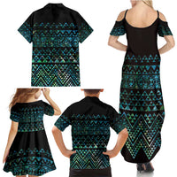 Maori Niho Taniwha Te Wheiao Family Matching Summer Maxi Dress and Hawaiian Shirt Paua Shell - Polynesian Pride