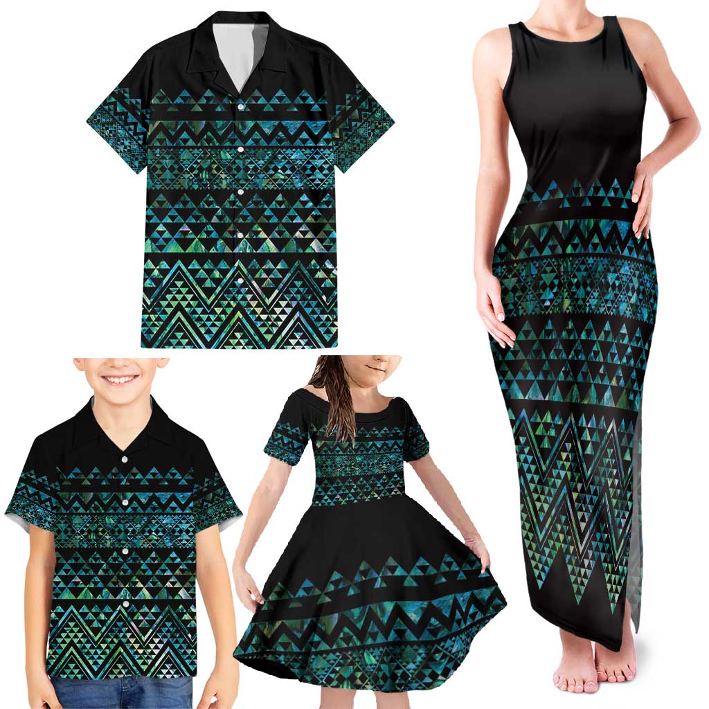Maori Niho Taniwha Te Wheiao Family Matching Tank Maxi Dress and Hawaiian Shirt Paua Shell - Polynesian Pride