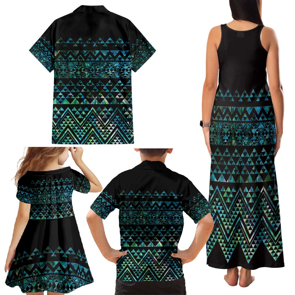 Maori Niho Taniwha Te Wheiao Family Matching Tank Maxi Dress and Hawaiian Shirt Paua Shell - Polynesian Pride