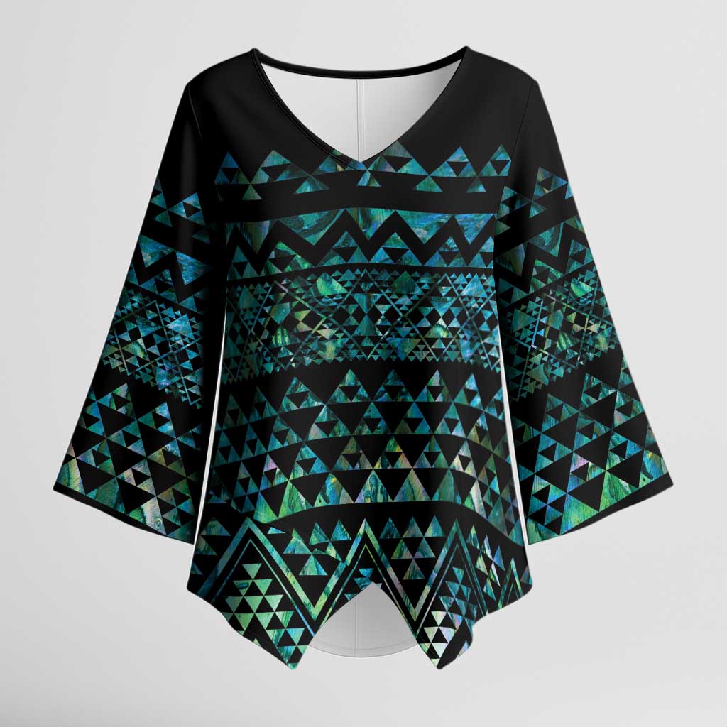 Maori Niho Taniwha Te Wheiao Kimono Sleeve Blouse Paua Shell - Polynesian Pride