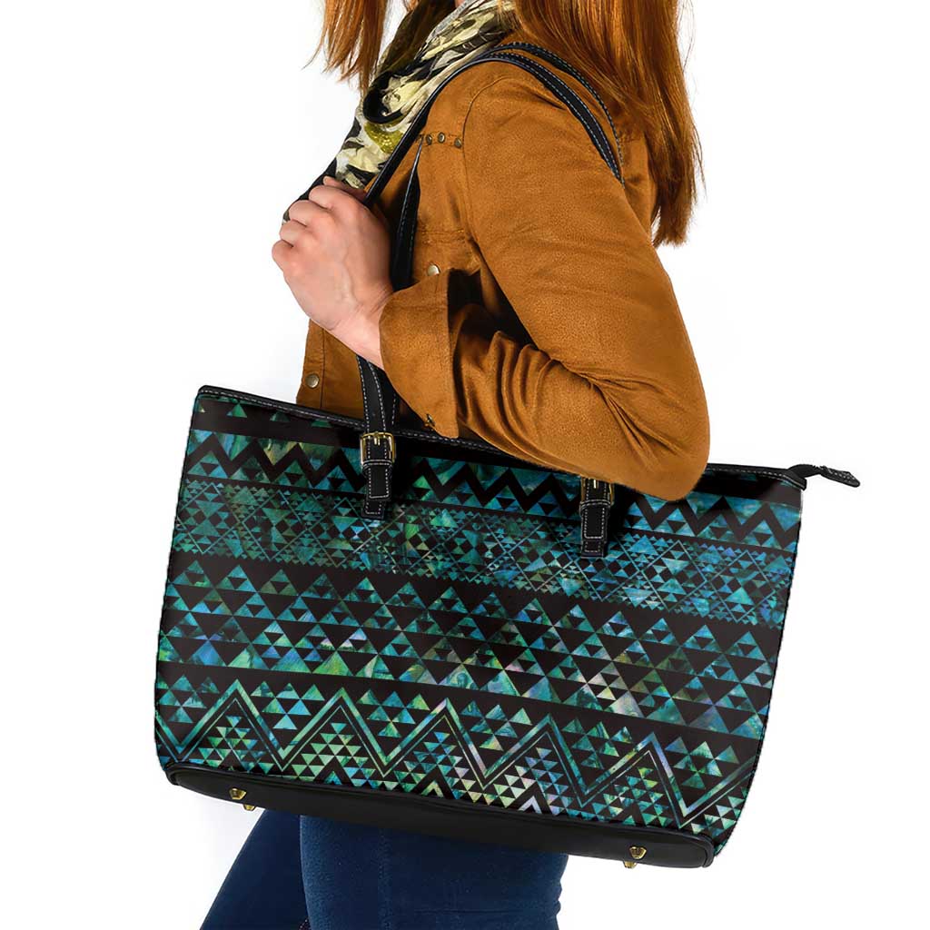 Maori Niho Taniwha Te Wheiao Leather Tote Bag Paua Shell LT7 Colorful - Polynesian Pride
