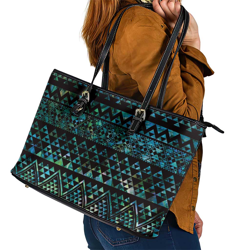 Maori Niho Taniwha Te Wheiao Leather Tote Bag Paua Shell LT7 - Polynesian Pride