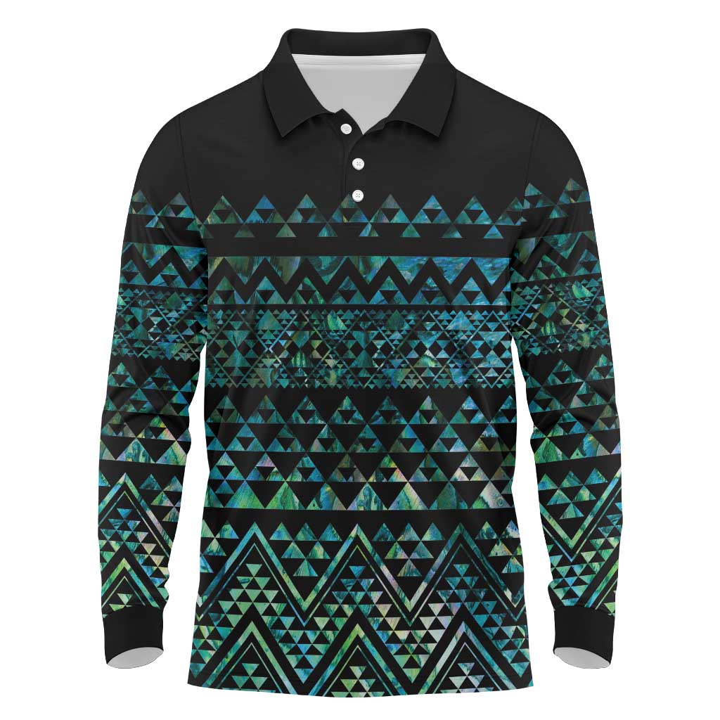 Maori Niho Taniwha Te Wheiao Long Sleeve Polo Shirt Paua Shell - Polynesian Pride