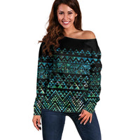 Maori Niho Taniwha Te Wheiao Off Shoulder Sweater Paua Shell - Polynesian Pride