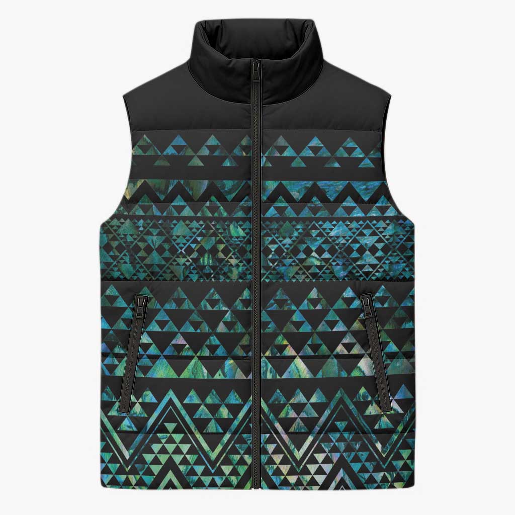 Maori Niho Taniwha Te Wheiao Sleeveless Puffer Jacket Paua Shell - Polynesian Pride