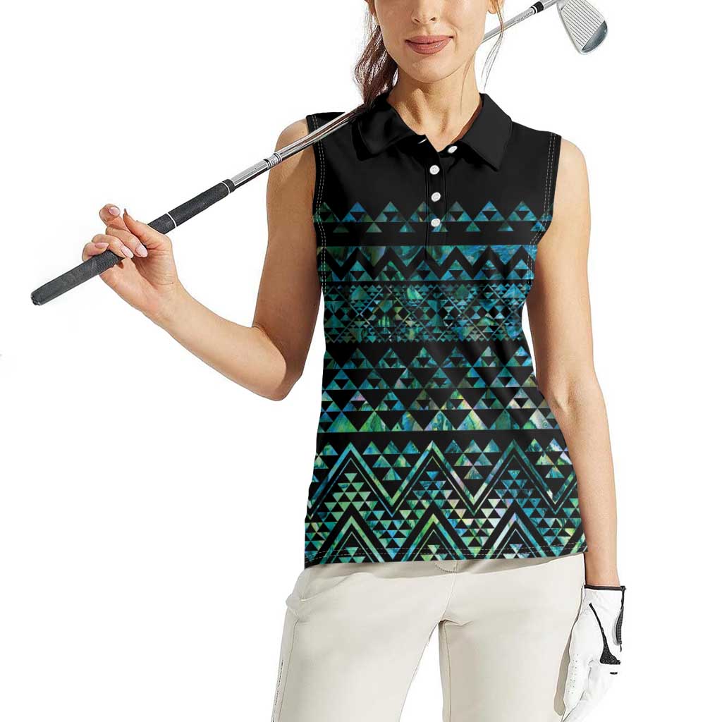 Maori Niho Taniwha Te Wheiao Women Sleeveless Polo Shirt Paua Shell - Polynesian Pride