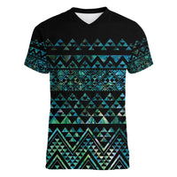 Maori Niho Taniwha Te Wheiao Women V-Neck T-Shirt Paua Shell LT7 Female Colorful - Polynesian Pride